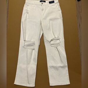 Hollister White Straight Leg Distressed Jeans